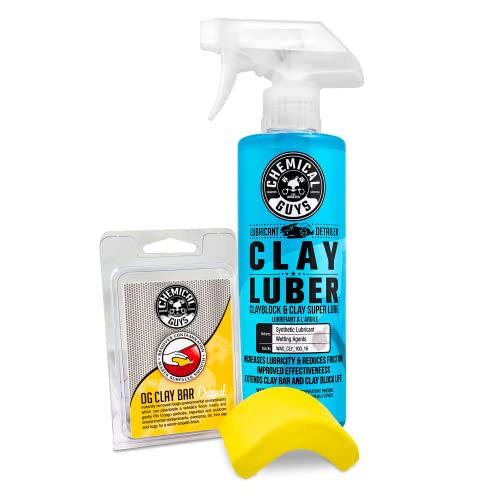 Chemical Guys CLY_113 OG Clay Bar & Lubber Synthetic Lubricant Kit, Light/Medium Duty (16 oz) (2 Items) , Yellow