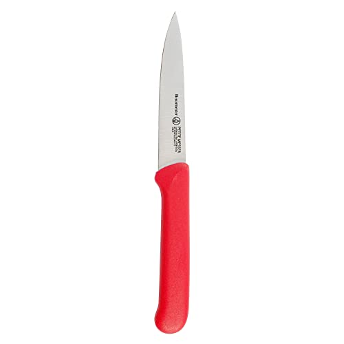 Messermeister Petite Messer 4” Spear Point Parer with Matching Sheath, Red – German 1.4116 Stainless Steel & Ergonomic Handle – Lightweight, Rust Resistant & Easy to Maintain