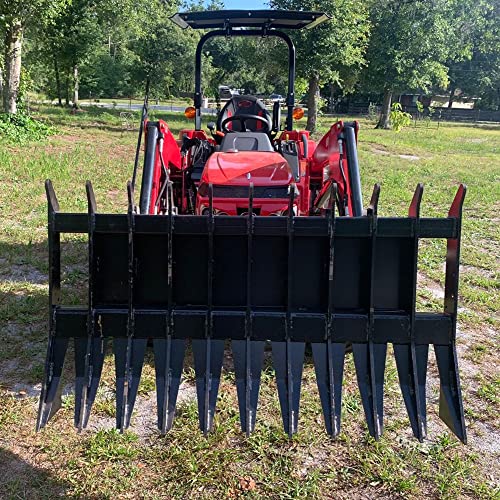 Titan Attachments Skid Steer Root Rake Attachment 66in Wide, Universal Quick Tach Hookup, Root Clearing Brush Rake, Land Clearing Site Prep Implement, Roll Debris, Silage, Brush to Burn Pile