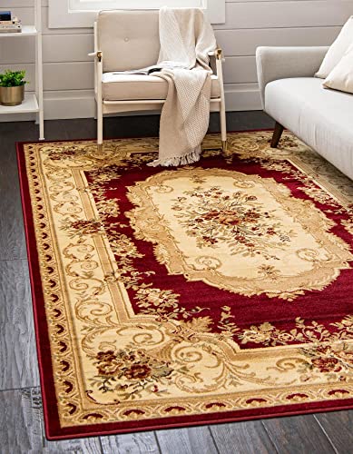 Unique Loom Versailles Collection Traditional Classic Floral Motif Area Rug (8′ 0 x 10′ 0 Rectangular, Burgundy/ Ivory)
