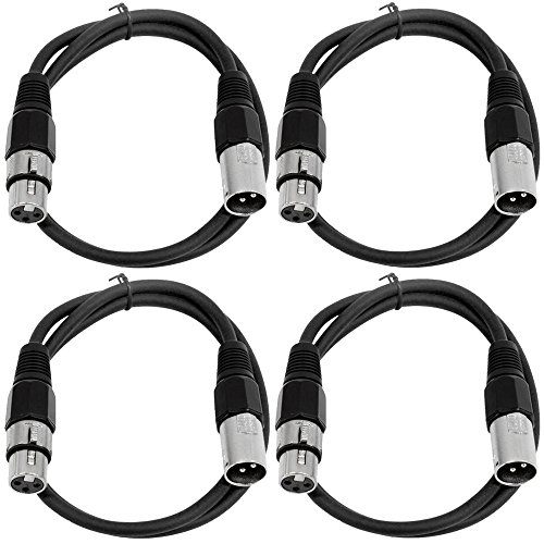Seismic Audio – SAXLX-2-4 Pack of 2′ XLR Male to XLR Female Patch Cables – Balanced – 2 Foot Patch Cord – Black and Black