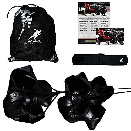 Kbands Training Dual 54 Inch Wind Resistance Speed Parachutes | 2 Durable Running Chutes to Increase Sprint Speed with Adjustable Belt