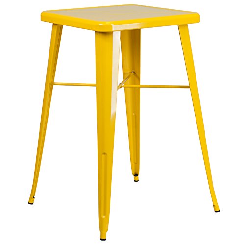 Flash Furniture Commercial Grade 23.75″ Square Yellow Metal Indoor-Outdoor Bar Height Table