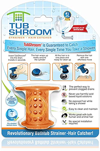 TubShroom Tub Hair Catcher Protector, Fits 1.5″ – 1.75″ Drain, Orange