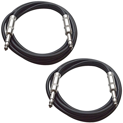 Seismic Audio Speakers TRS Male ¼” to TRS Male ¼” Patch Cable, 6 Foot Balanced Cord, Pack of 2, Black