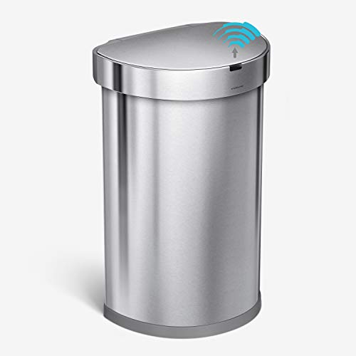 simplehuman 45 Liter / 12 Gallon Semi-Round Automatic Sensor Trash Can, Brushed Stainless Steel | The Storepaperoomates Retail Market - Fast Affordable Shopping