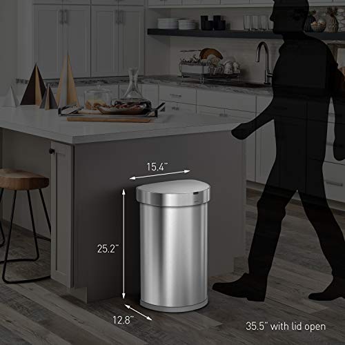 simplehuman 45 Liter / 12 Gallon Semi-Round Automatic Sensor Trash Can, Brushed Stainless Steel | The Storepaperoomates Retail Market - Fast Affordable Shopping