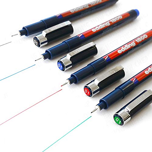 Edding 1800 Profipen Pigment Liner Drawing Pen – 0.1mm – [Set of 4 – Black, Blue, Red, and Green]