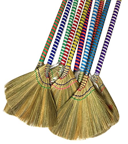 choi bong co Vietnam Hand made straw soft Broom with colored handle 12″ head width, 38″ overall length