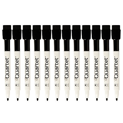Quartet Dry Erase Markers, Whiteboard Markers, Fine Tip, ReWritables, Mini, Magnetic, Black, 12 Pack (48170)