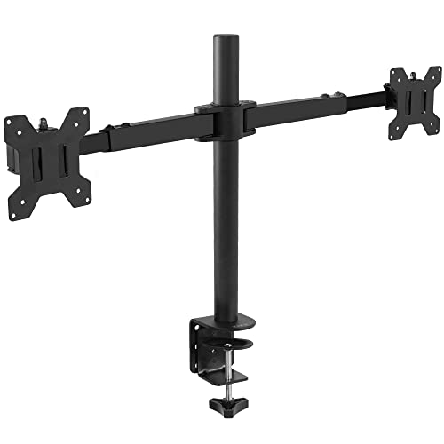 VIVO Dual LCD LED 21 to 32 inch Monitor Desk Mount, Heavy Duty, Adjustable Telescoping Arms, Flush Wall Setup, Fits 2 Screens, Black, STAND-V002E