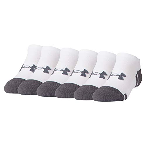 Under Armour Youth Resistor 3.0 No Show Socks, Multipairs , White/Graphite (6-Pairs) , Small