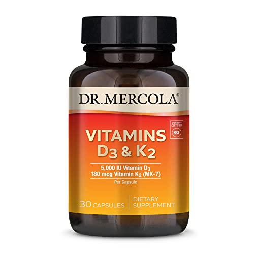 Dr. Mercola Vitamins D3 & K2 Dietary Supplement, 30 Servings (30 Capsules), Supports Heart Health, Immune Support, Non GMO, Soy Free, Gluten Free