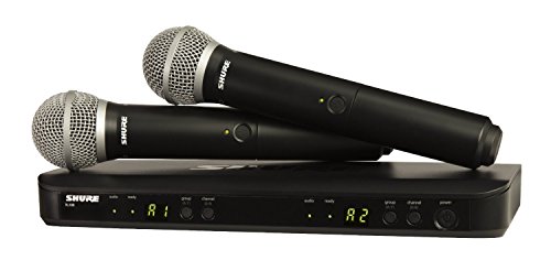 Shure BLX288/PG58 Wireless Microphone System for Two Performers with BLX88 Dual Channel Receiver and Two BLX2 Handheld Transmitters with PG58 Mic Capsules for Lead and Backup Vocals – H10 Band