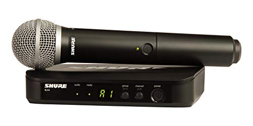Shure BLX24/PG58 Wireless Microphone System with BLX4 Receiver and BLX2 Handheld Transmitter with PG58 Mic Capsule for Lead and Backup Vocal Applications – H9 Band