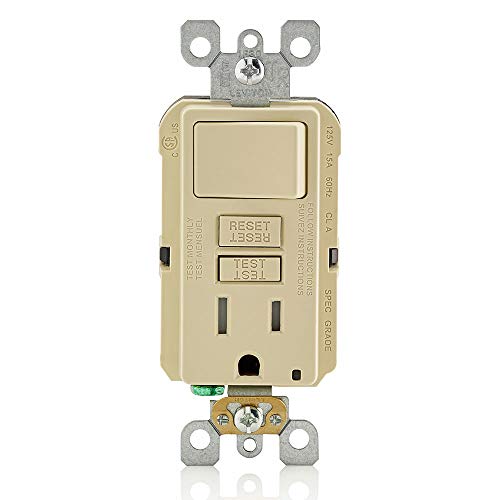 Leviton GFSW1-I Self-Test SmartlockPro Slim GFCI Combination Switch Tamper-Resistant Receptacle with LED Indicator, 15-Amp, Ivory