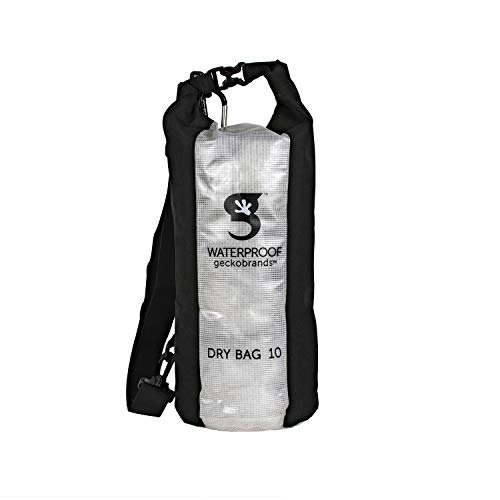 geckobrands Durable View (10L or 1.3 Gallon) Dry Bag, PVC and Polyester Material, Shoulder Strap, Black