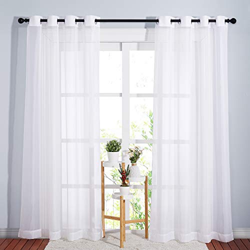 NICETOWN Sheer Curtain Panels Bedroom – Home Decoration Solid Voile Panels with Ring Top (2-Pack, 54 Wide x 84 inch Long, White)
