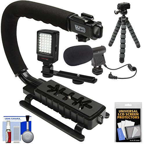 Vidpro VB-12 Stabilizer Hand Grip for DSLR Cameras, Video Camcorders & Action Cameras with Microphone + Flex Tripod + Kit