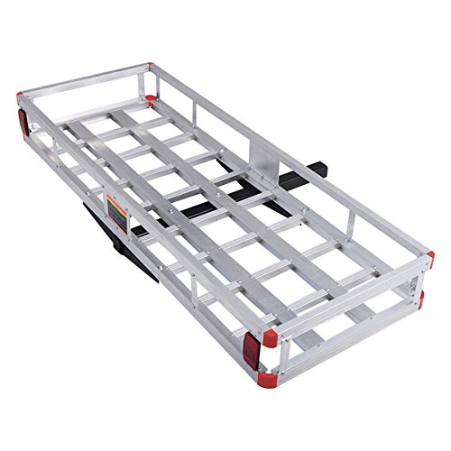 Goplus Hitch Cargo Carrier, Aluminum Trailer Hitch Cargo Carrier Fits 2” Receiver, 60” x 22” x 7” Mount Luggage Rack, Vehicle Cargo Basket for SUV, Truck, Car, 500LBS Capacity