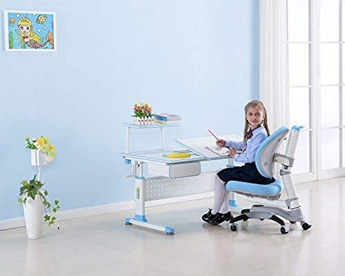 ApexDesk Little Soleil DX 43″ Children’s Height Adjustable Study Desk w/Integrated Shelf & Drawer (Desk+Chair Bundle – Blue) | The Storepaperoomates Retail Market - Fast Affordable Shopping