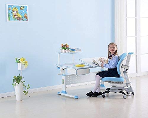 ApexDesk Little Soleil DX 43″ Children’s Height Adjustable Study Desk w/Integrated Shelf & Drawer (Desk+Chair Bundle – Blue) | The Storepaperoomates Retail Market - Fast Affordable Shopping