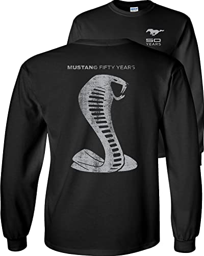 Fair Game Ford Mustang 50 Years Long Sleeve Shirt Anniversary Grey Shelby Cobra Snake Silhouette-Black-XL