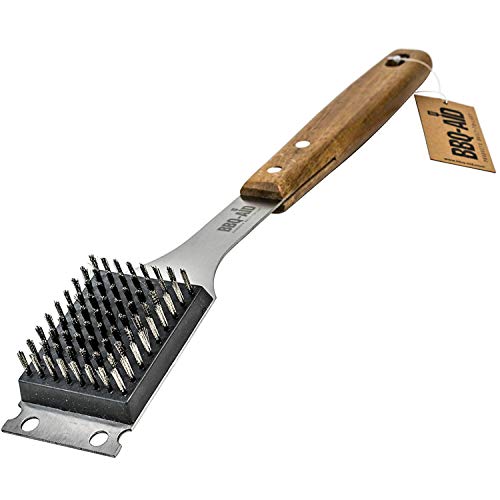 BBQ-Aid Grill Brush and Scraper for Barbecue – Grill Brush for Outdoor Grill with Extended, Large Wooden Handle and Replaceable Stainless Steel Bristles Head –No Scratch- BBQ Grill Brush for Any Grill