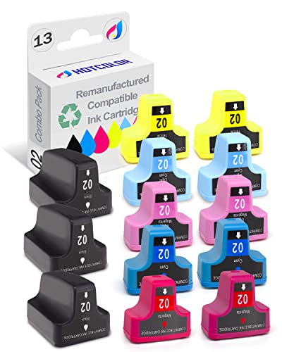 HOTCOLOR 02 Ink for HP 02 HP 02 Ink Cartridges for HP C6280 Ink cartridges Photosmart c7250 Ink C7200 C6180 C5280 (12 Pack + 1 Black)