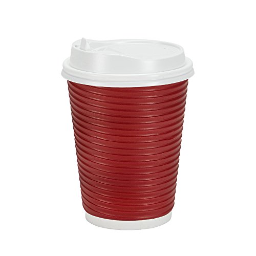 Nicole Home Collection Disposable Double Wall Ripple Lid-12 oz. | Maroon | Pack of 30 Coffee Cup, 30 Count (Pack of 1)