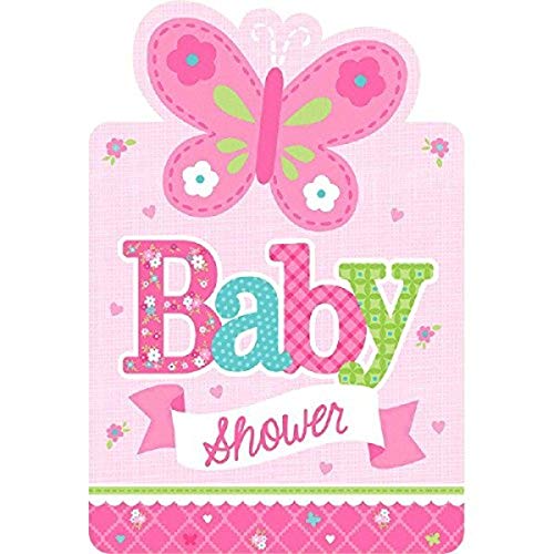 amscan Appealing Welcome Little One Girl Postcard Invitations Baby Shower Party Supplies, 4-1/4 x 6-1/4″, Pink/White/Green/Blue