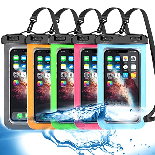 5 Pack Universal Waterproof Phone Pouch, Large Phone Dry Bag Waterproof Case for Apple iPhone 14 13 12 11 Pro Max XS Max XR X 8 7 6 Plus SE, Samsung S21 S20 S10,Note,Up to 7″