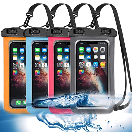 4 Pack Universal Waterproof Phone Pouch, Large Phone Waterproof Case Dry Bag IPX8 Outdoor Sports for Apple iPhone 14 13 12 11 Pro Max XS Max XR X 8 7 6 Plus SE, Samsung S21 S20 S10,Note,Up to 7″