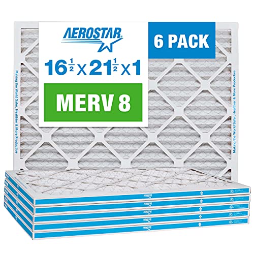 Aerostar 16 1/2 x 21 1/2 x 1 MERV 8 Pleated Air Filter, AC Furnace Air Filter, 6 Pack (Actual Size: 16 1/2″x21 1/2″x3/4″)