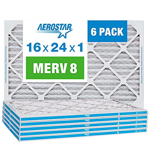 Aerostar 16x24x1 MERV 8 Pleated Air Filter, AC Furnace Air Filter, 6 Pack (Actual Size: 15 3/4″x 23 3/4″ x 3/4″)