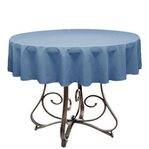 New Creations Fabric & Foam Inc, 60″ Round Polyester Poplin Tablecloth, for 48″ Small Round Table, (Steel Blue)