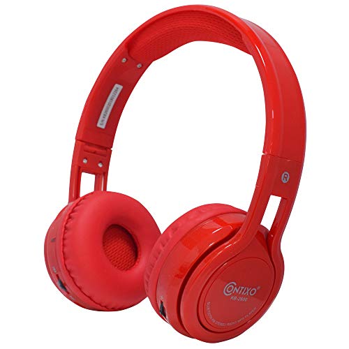 Contixo KB-2600 Over Ear Headphones – Wireless Bluetooth Headphones Kids Safe – 85dB with Volume Limited with Long Lasting Battery – Built-in Mic – Micro SD Card Slot – FM Stereo Radio (RED)