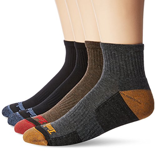 Timberland Men’s 4 Pack Comfort Low Quarter Sock, Black/Blue/Brown/Charcoal, Sock Size: 10-13/Shoe Size:9-11