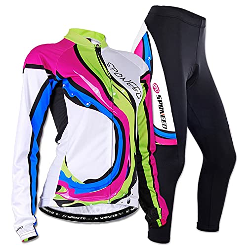 sponeed Women’s Cycle Jersey Bike Clothing Gel Padded Racing Long Sleeve Size L US Multi