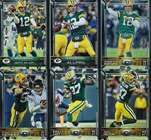 Green Bay Packers 2015 Topps NFL Football Complete Regular Issue 25 Card Team Set Including 5 Aaron Rodgers Cards, Clay Matthews, Eddie Lacy Plus