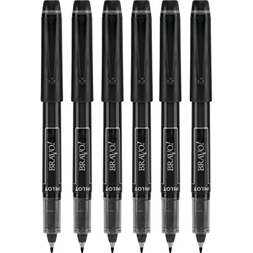 6 PENS Pilot Bravo Liquid Ink Marker Pen, Bold Point, Black (PIL11034)