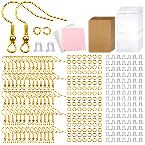 TOAOB 700pcs Earrings Making Kit with Hypoallergenic 925 Sterling Gold Earring Hooks Jump Rings Ear Backs Earring Display Cards and Bags Earring Parts Jewelry Findings for DIY Jewelry Making