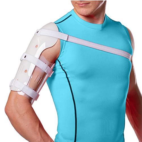 BraceAbility Sarmiento Brace – Humeral Shaft Fracture Splint Cast for Broken Upper Arm, Shoulder, Bicep and Humerus Bone with Stockinette, Sling and Cuff Support (Small)
