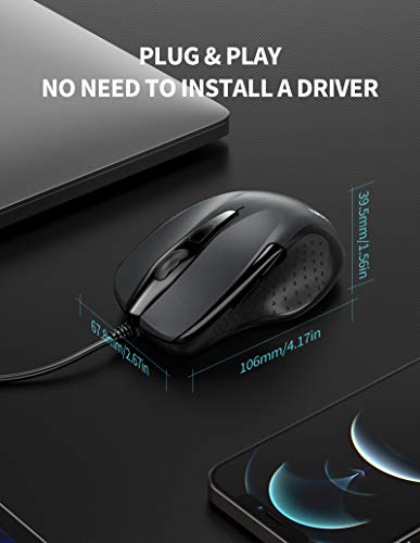 TECKNET USB Wired Mouse, 6-Button Corded Mouse with 2 Adjustable DPI, Optical Computer Mouse with Ergonomic Design and 5FT Cord for Laptop, Chromebook, PC, Desktop, Mac, Notebook-Grey | The Storepaperoomates Retail Market - Fast Affordable Shopping