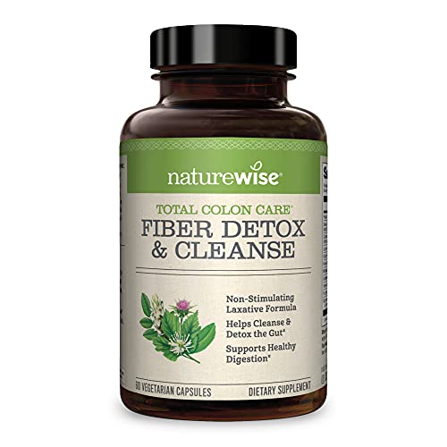 NatureWise Total Colon Care Fiber Cleanse with Herbal Laxatives, Prebiotics, & Digestive Enzymes for Healthy Elimination, Safe Digestion & Weight, Detox, & Gut Health [1 Month Supply – 60 Count]
