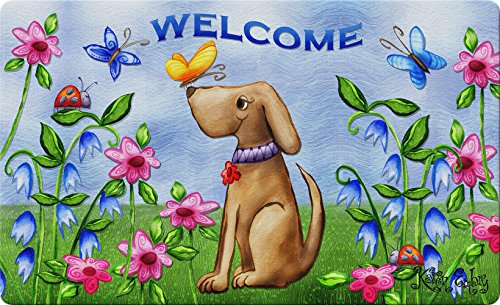 Toland Home Garden 800202 Welcome Dog Spring Door Mat 18×30 Inch Summer Outdoor Doormat for Entryway Indoor Entrance