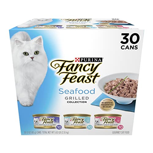 Purina Fancy Feast Grilled Wet Cat Food Seafood Collection in Wet Cat Food Variety Pack – (30) 3 oz. Cans