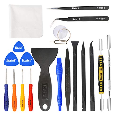 Kaisi Professional Electronics Opening Pry Tool Repair Kit with Metal Spudger Non-Abrasive Carbon Fiber Nylon Spudgers and Anti-Static Tweezers for Cellphone iPhone Laptops Tablets and More, 20 Piece