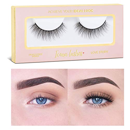 Icona Lashes Premium Quality False Eyelashes | Love Story | Fluffy and Universal for All Eyes | Natural Look and Feel | Reusable | 100% Handmade & Cruelty-Free