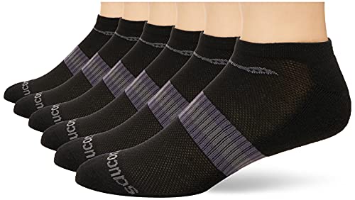 Saucony mens 6 Pairs Arch Stripe Performance No Show athletic socks, Black Grey (6 Pairs), Shoe Size 8-12 US